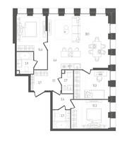 Планировка трехкомнатной(квартира) площадью 95.4 квадратных метров в “ЖК ПЕЙВ”
