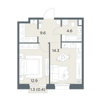 Планировка однокомнатной(квартира) площадью 41.8 квадратных метров в “ЖК Станиславский”