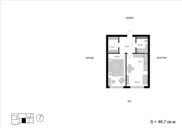 Планировка двухкомнатной(квартира) площадью 48.7 квадратных метров в ЖК “ЖК Мытищи Сити”