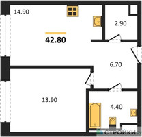 Планировка однокомнатной(квартира) площадью 42.8 квадратных метров в “ЖК STONE Sokolniki (Сокольники)”