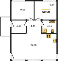 Планировка двухкомнатной(квартира) площадью 60 квадратных метров в “ЖК Истрагорье”