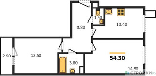 Планировка двухкомнатной(квартира) площадью 54.3 квадратных метров в “ЖК Датский Квартал”