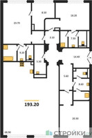 Планировка трехкомнатной(квартира) площадью 193.2 квадратных метров в “ЖК Николь”