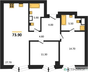 Планировка двухкомнатной(квартира) площадью 73.9 квадратных метров в ЖК “ICE TOWERS (Айс Тауэрс)”