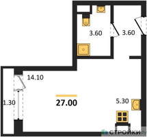 Планировка студии(квартира) площадью 27 квадратных метров в “ЖК Новая Щербинка”