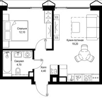 Планировка однокомнатной(квартира) площадью 40.4 квадратных метров в “Мультиквартал СИТИДЗЕН”