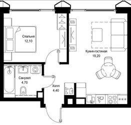 Планировка однокомнатной(квартира) площадью 40.4 квадратных метров в ЖК “Мультиквартал СИТИДЗЕН”