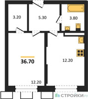 Планировка однокомнатной(квартира) площадью 36.7 квадратных метров в “ЖК Видный берег 2”