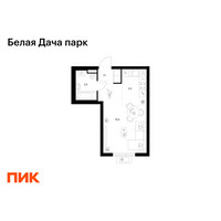 Планировка студии(квартира) площадью 28.7 квадратных метров в “ЖК Белая Дача парк”