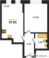 Планировка однокомнатной(квартира) площадью 37.01 квадратных метров в “ЖК Дюна”