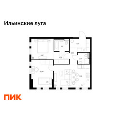 Планировка двухкомнатной(квартира) площадью 58.37 квадратных метров в ЖК “ЖК Ильинские луга”