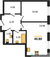 Планировка однокомнатной(квартира) площадью 40.8 квадратных метров в “ЖК Сиреневый парк”