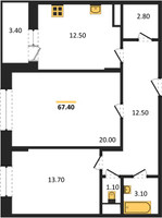 Планировка двухкомнатной(квартира) площадью 67.4 квадратных метров в “ЖК Эдельвейс (Первомайское)”