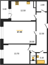 Планировка двухкомнатной(квартира) площадью 67.4 квадратных метров в ЖК “ЖК Эдельвейс (Первомайское)”