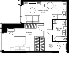 Планировка однокомнатной(квартира) площадью 46.9 квадратных метров в “ЖК Веер”