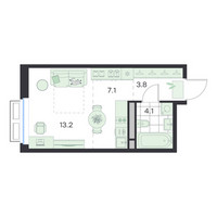 Планировка студии(квартира) площадью 28.2 квадратных метров в “ЖК G3 Михалевич”