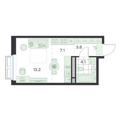 Планировка студии(квартира) площадью 28.2 квадратных метров в ЖК “ЖК G3 Михалевич”