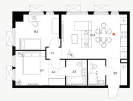 Планировка двухкомнатной(квартира) площадью 57.2 квадратных метров в “Ярославский квартал”
