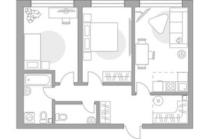 Планировка трехкомнатной(квартира) площадью 61.52 квадратных метров в “ЖК Тринити”