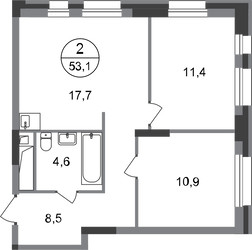 Планировка двухкомнатной(квартира) площадью 53.1 квадратных метров в ЖК “ЖК Первый Московский”