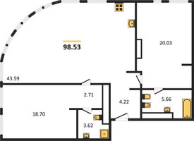 Планировка двухкомнатной(квартира) площадью 98.53 квадратных метров в “ЖК Sky View (Скай Вью)”