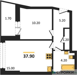 Планировка однокомнатной(квартира) площадью 37.9 квадратных метров в ЖК “ЖК Рассказово”