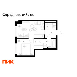 Планировка однокомнатной(квартира) площадью 34.7 квадратных метров в ЖК “ЖК Середневский лес”