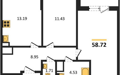 Планировка двухкомнатной(квартира) площадью 58.72 квадратных метров в ЖК “ЖК Светлый мир Станция Л”