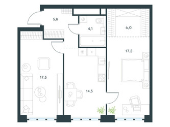 Планировка двухкомнатной(квартира) площадью 64.9 квадратных метров в ЖК “ЖК Левел Южнопортовая”