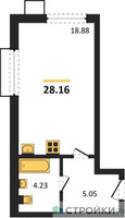 Планировка студии(квартира) площадью 28.16 квадратных метров в “ЖК Бархат”