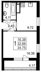 Планировка однокомнатной(квартира) площадью 34.75 квадратных метров в ЖК “ЖК Красногорский”