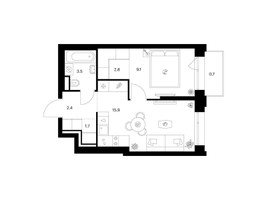 Планировка однокомнатной(квартира) площадью 36.1 квадратных метров в “ЖК Саларьево парк”