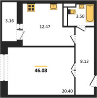 Планировка однокомнатной(квартира) площадью 46.08 квадратных метров в “ЖК Преображенская Площадь”