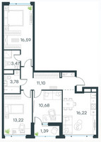 Планировка трехкомнатной(квартира) площадью 76.45 квадратных метров в “ЖК Город в лесу (Микрогород В лесу)”