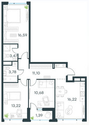 Планировка трехкомнатной(квартира) площадью 76.45 квадратных метров в ЖК “ЖК Город в лесу (Микрогород В лесу)”