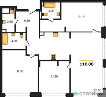 Планировка трехкомнатной(квартира) площадью 110 квадратных метров в “ЖК СТОУН Грэйн”