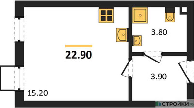 Планировка студии(квартира) площадью 22.9 квадратных метров в ЖК “ЖК Лучи-2”