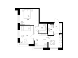 Планировка двухкомнатной(квартира) площадью 54.7 квадратных метров в “ЖК Зеленый парк”