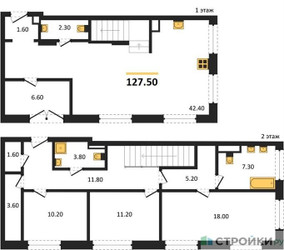 Планировка трехкомнатной(квартира) площадью 127.5 квадратных метров в ЖК “ЖК Фестиваль парк-2”