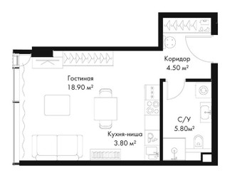 Планировка студии(квартира) площадью 33 квадратных метров в ЖК “ЖК Слава”