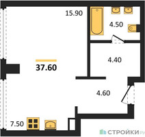 Планировка студии(квартира) площадью 37.6 квадратных метров в “ЖК River Park Кутузовский (Ривер Парк Тауэрс)”