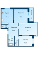 Планировка трехкомнатной(квартира) площадью 88.6 квадратных метров в “ЖК Эдельвейс (Первомайское)”