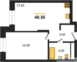 Планировка однокомнатной(квартира) площадью 40.3 квадратных метров в “ЖК Первый Московский”
