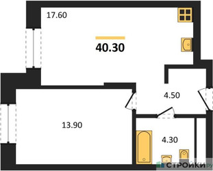 Планировка однокомнатной(квартира) площадью 40.3 квадратных метров в ЖК “ЖК Первый Московский”