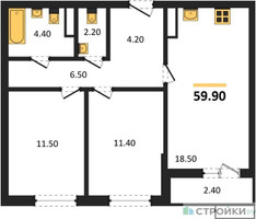 Планировка двухкомнатной(квартира) площадью 59.9 квадратных метров в “ЖК Прокшино”