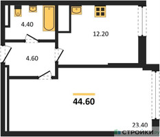 Планировка однокомнатной(квартира) площадью 44.6 квадратных метров в “ЖК VERY на Миклухо-Маклая (Вери на Миклухо-Маклая)”