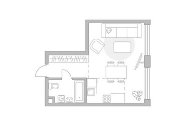 Планировка однокомнатной(квартира) площадью 33.5 квадратных метров в ЖК “ЖК Мневники от Гранель”