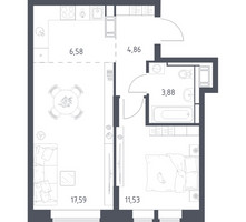 Планировка однокомнатной(квартира) площадью 44.44 квадратных метров в “ЖК Большое Путилково”