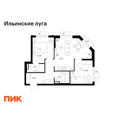 Планировка двухкомнатной(квартира) площадью 54.16 квадратных метров в ЖК “ЖК Ильинские луга”