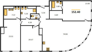 Планировка трехкомнатной(квартира) площадью 152.4 квадратных метров в “ЖК Sky View (Скай Вью)”